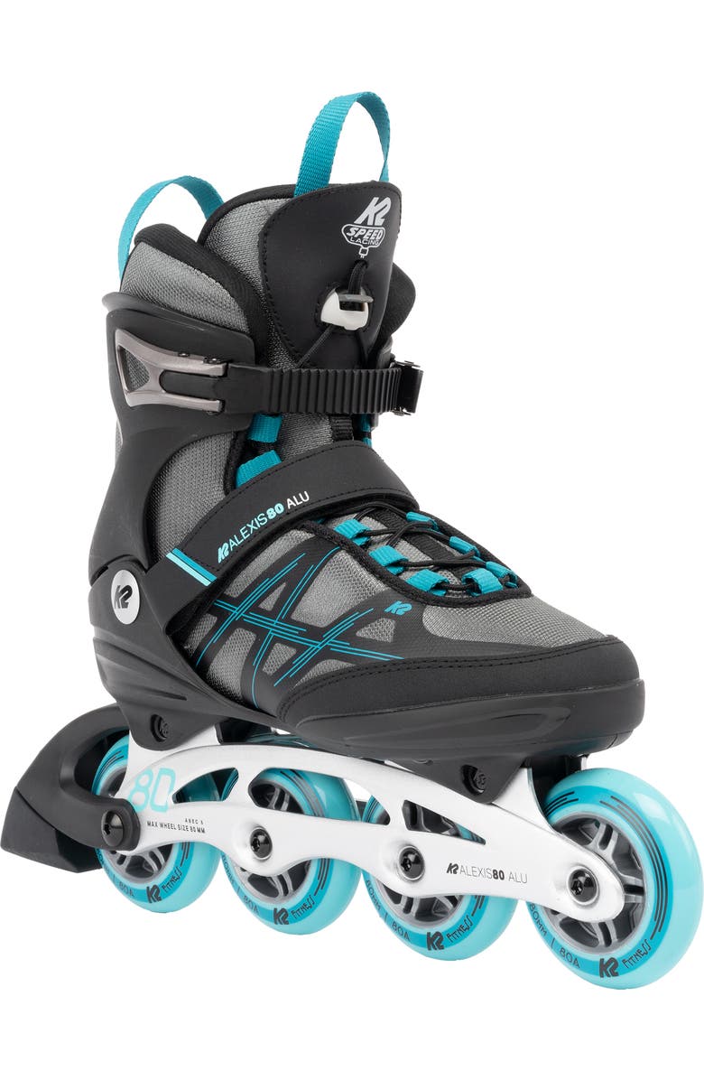K2 Alexis 80 ALU Gray-Cyan Womens Inline Skates, Main, color, Gray/Cyan
