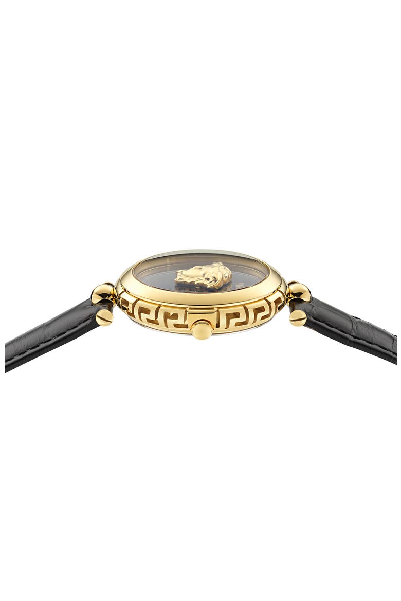 Medusa Heritage Leather Strap Watch, 38mm, Alternate, color, IP YELLOW GOLD