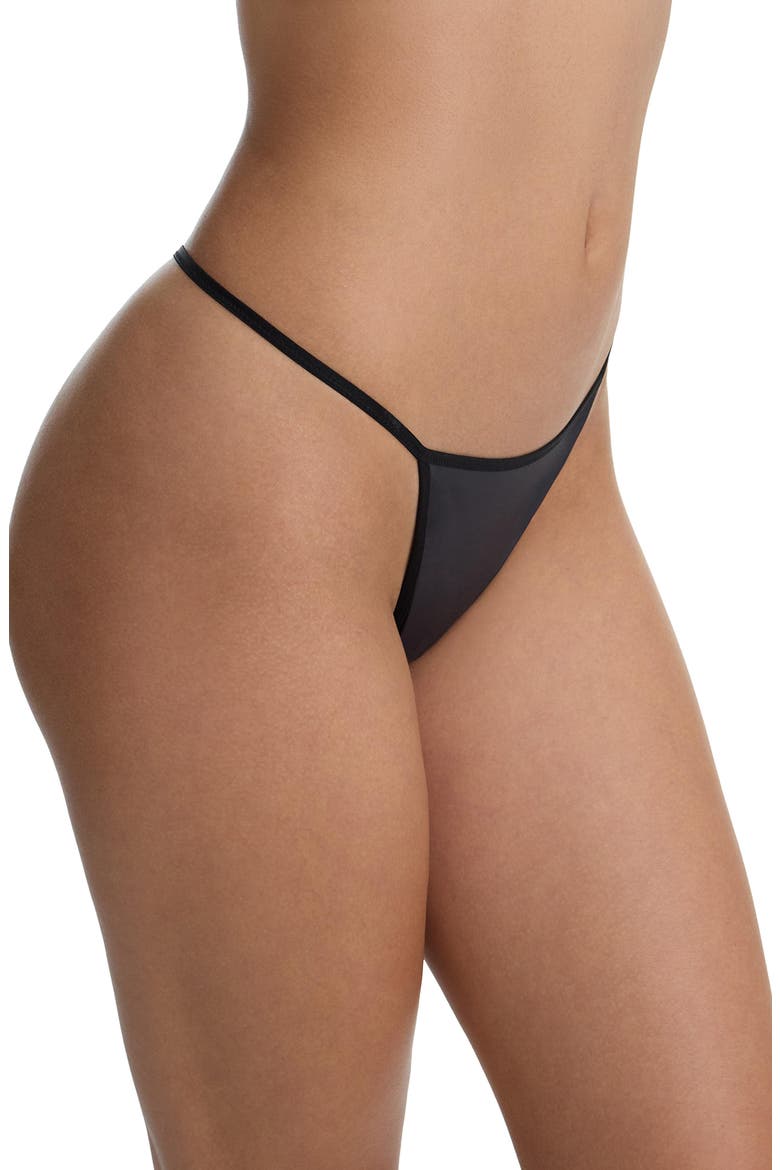 Late Night Faux Leather G-String Thong, Alternate, color, Black