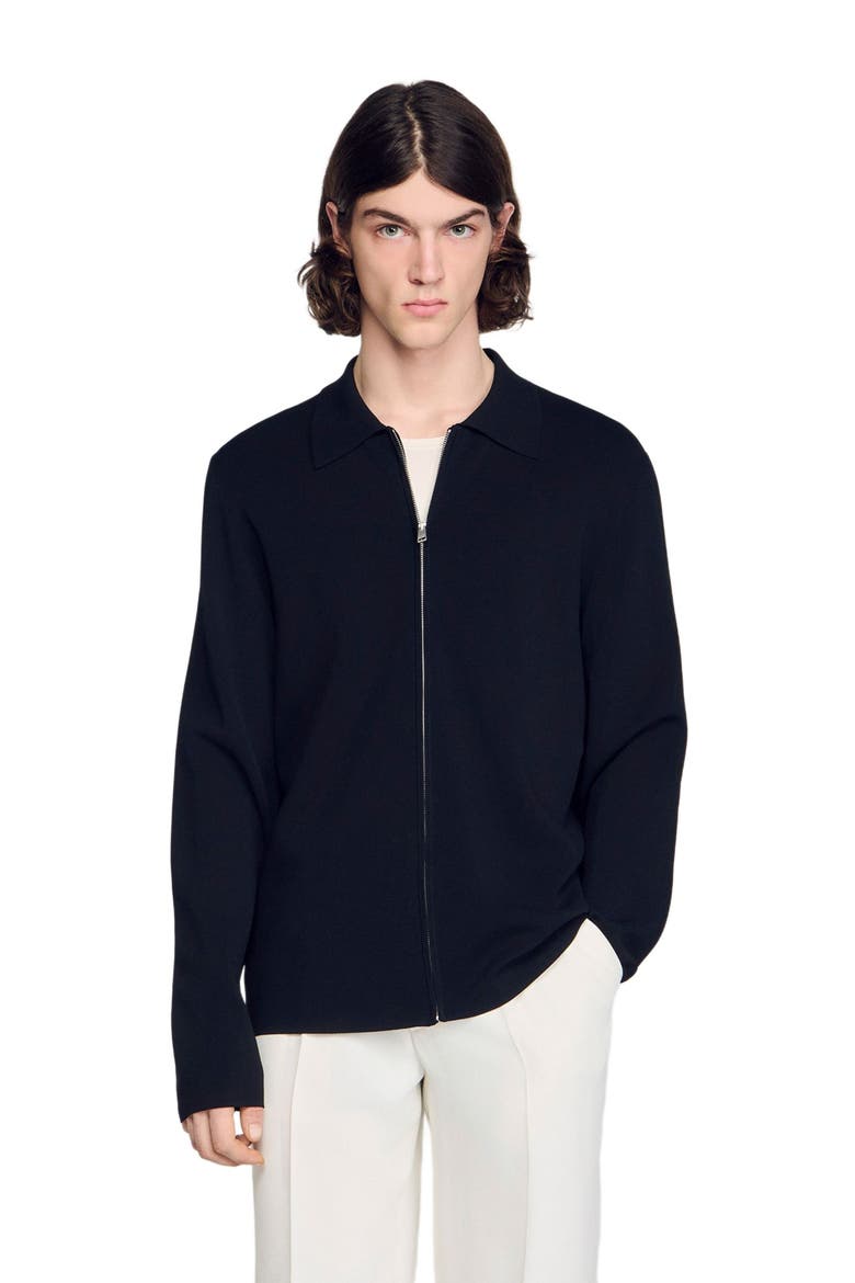 Zipped viscose knit cardigan, Main, color, Black