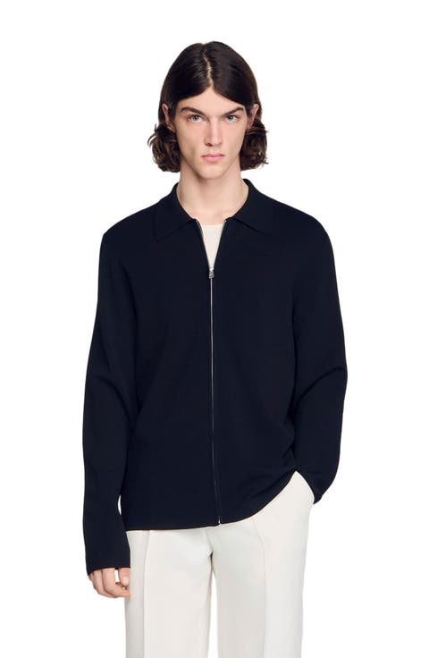 Zipped viscose knit cardigan