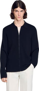 SANDRO Zipped viscose knit cardigan