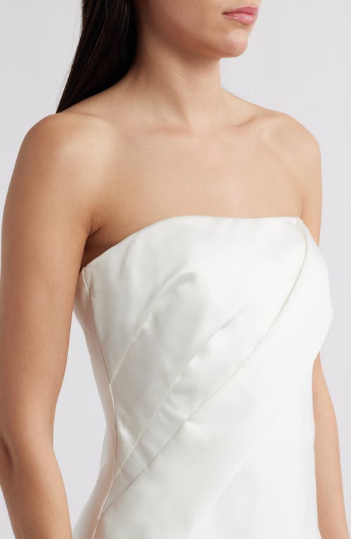 Amsale Asymmetric Strapless Satin Midi Dress In Ivory