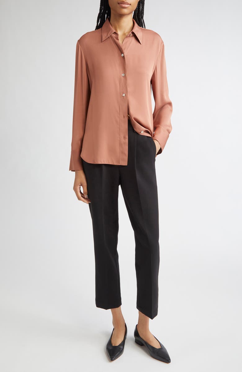 Vince Stretch Silk Button-Up Shirt, Alternate, color, Vintage Rose