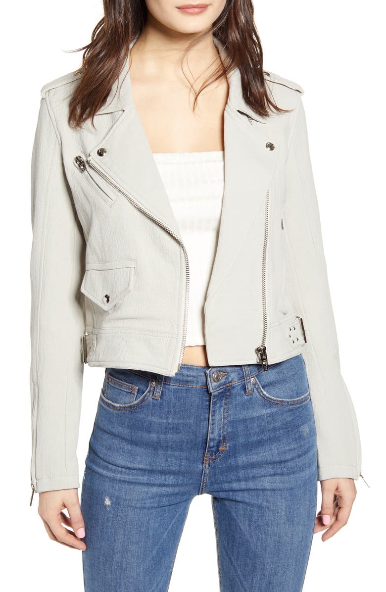 BLANKNYC Textured Cotton Moto Jacket, Main, color, 