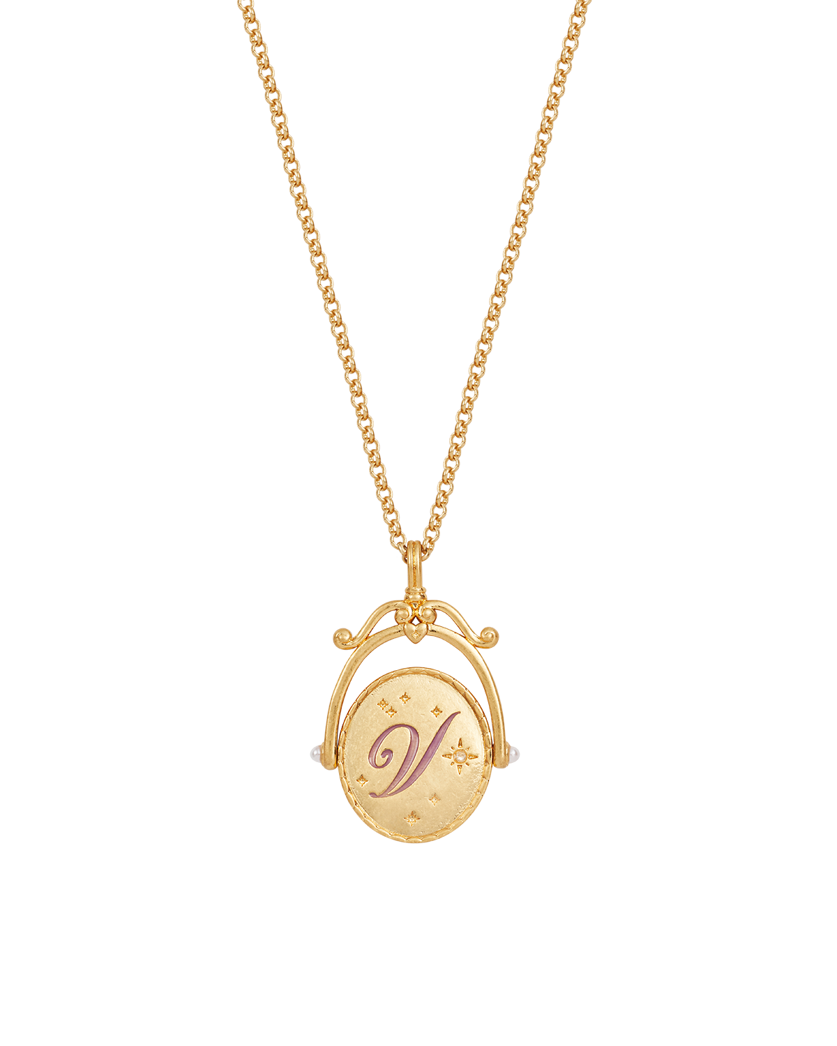 Fable England V Initial Violet Gold Spinner Chain Necklace