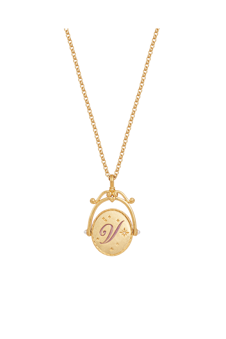 V Initial Violet Gold Spinner Chain Necklace, Main, color, Gold