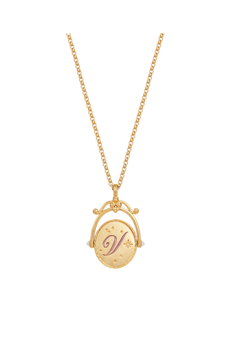 Fable England V Initial Violet Gold Spinner Chain Necklace, Main, color, Gold