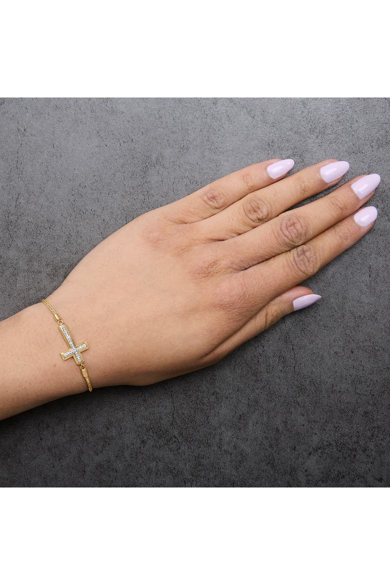 Gold Vermeil Diamond Accent Cross Lariat Bolo Bracelet, Alternate, color, Silver