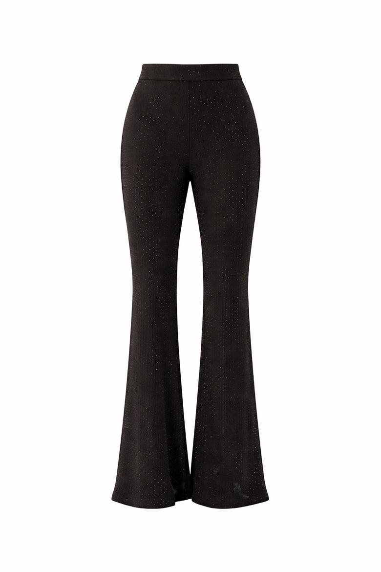 Slim Sequin Print Flared Knit Pants, Alternate, color, BLACK