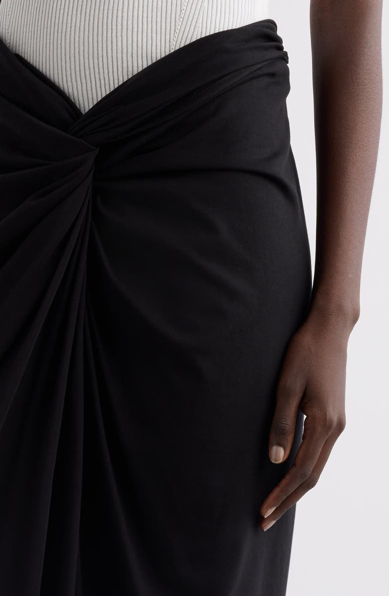 Dries Van Noten Knot Front Cotton Jersey Midi Skirt, Alternate, color, Black