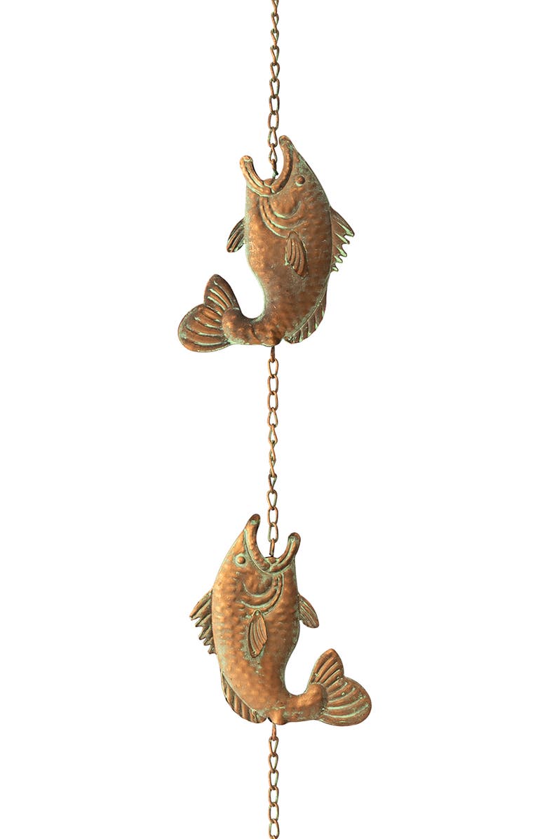 Glitzhome 8.5ft Faux Copper Patina Finish Fish Shaped Rain Chain with Clip, Alternate, color, Gold