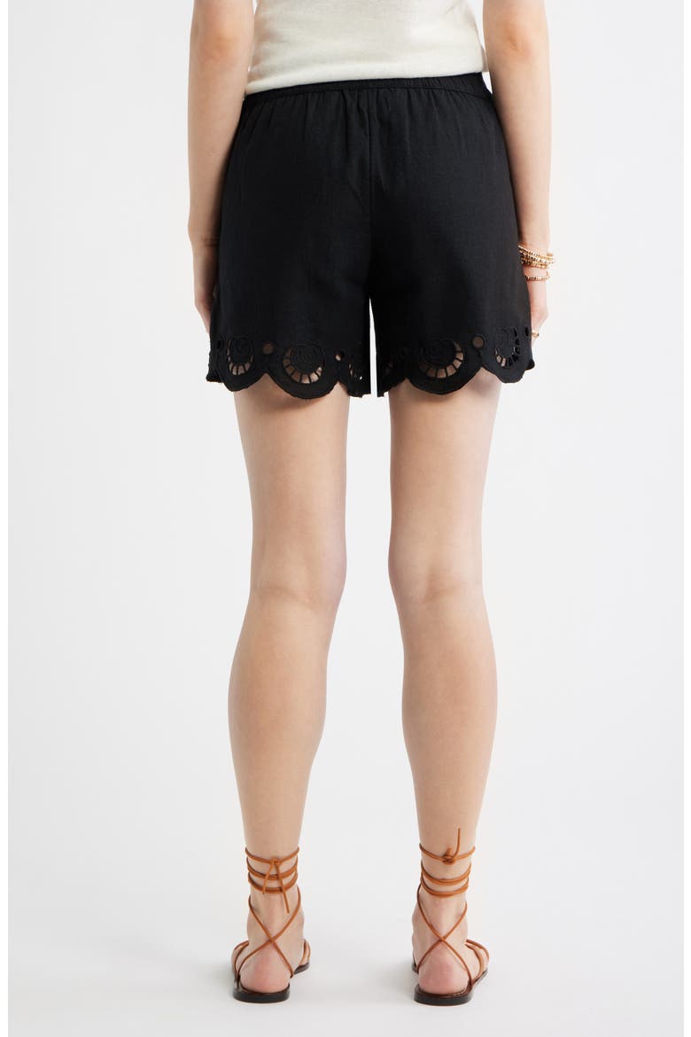 Cutwork Hem Linen Blend Pull-On Shorts, Alternate, color, BLACK