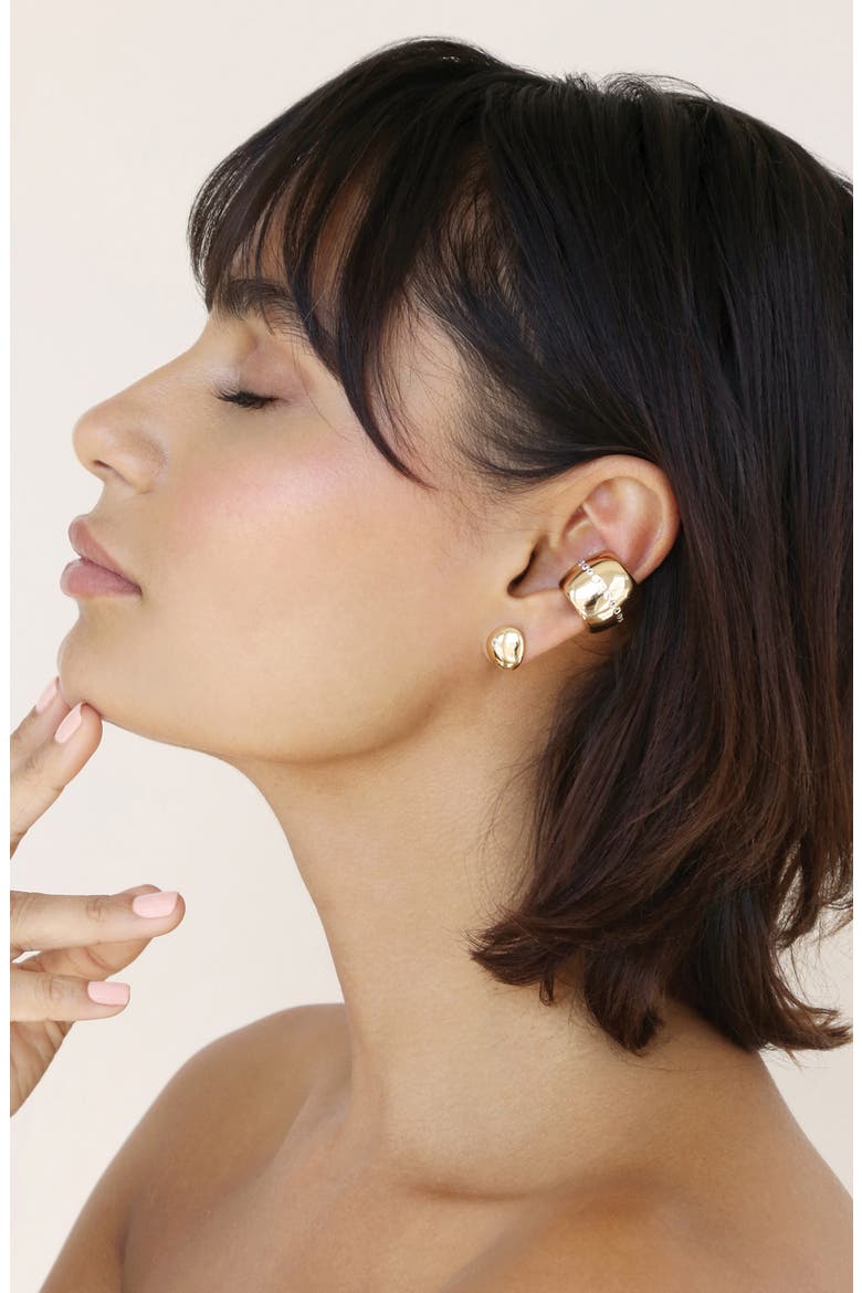 Center Cubic Zirconia Line Single Chunky Ear Cuff, Alternate, color, GOLD