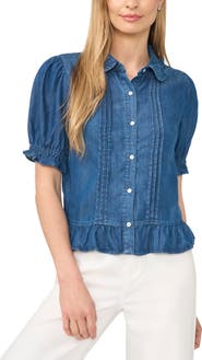 CeCe Ruffle Denim Shirt