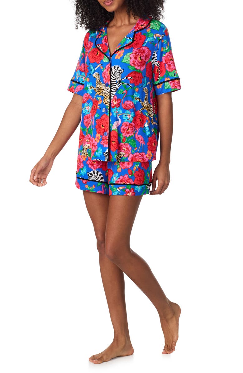 Room Service Pjs Contrast Piping Shorts Pajamas, Alternate, color, Blue Floral