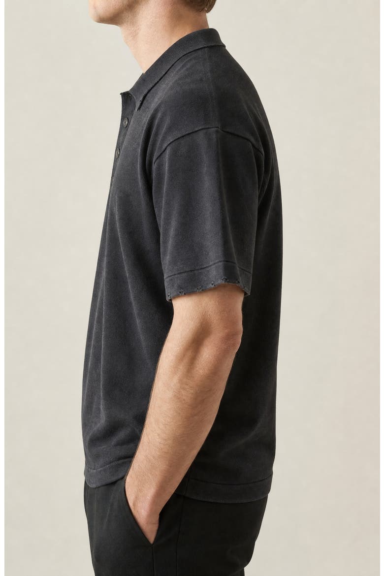 Washed Short Sleeve Snap Button Polo Shirt, Alternate, color, Black