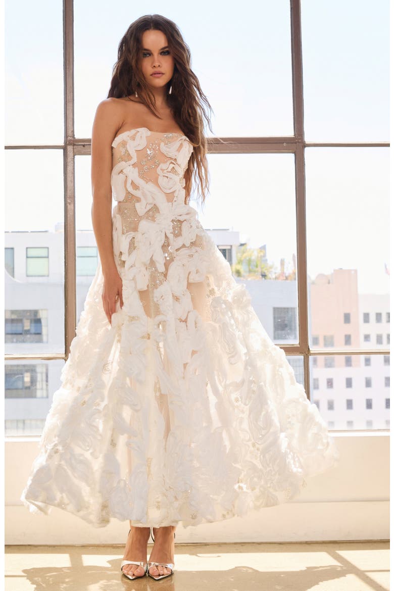 Olivia Embellished Strapless Maxi Cocktail Dress, Alternate, color, OFF WHITE