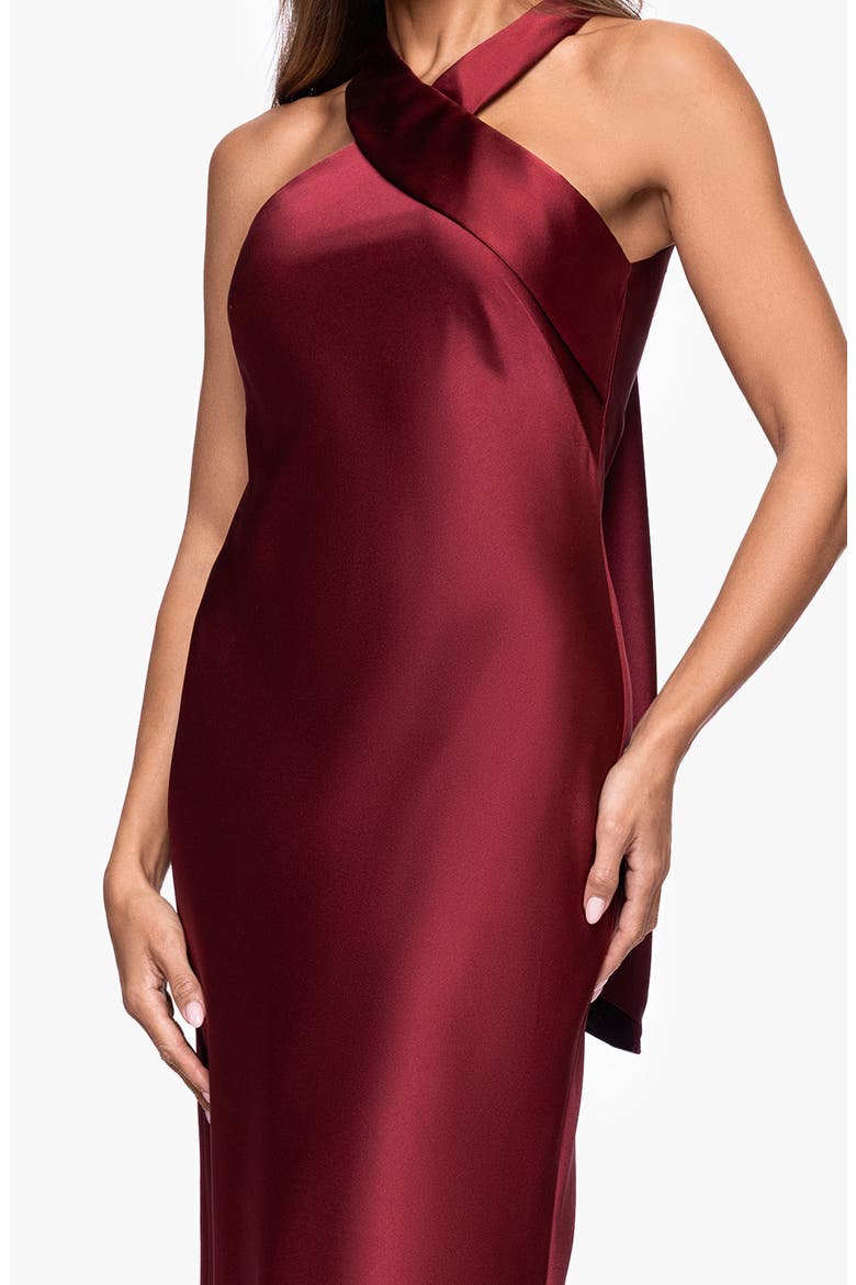 Halter Neck Satin Trumpet Gown, Alternate, color, WINE