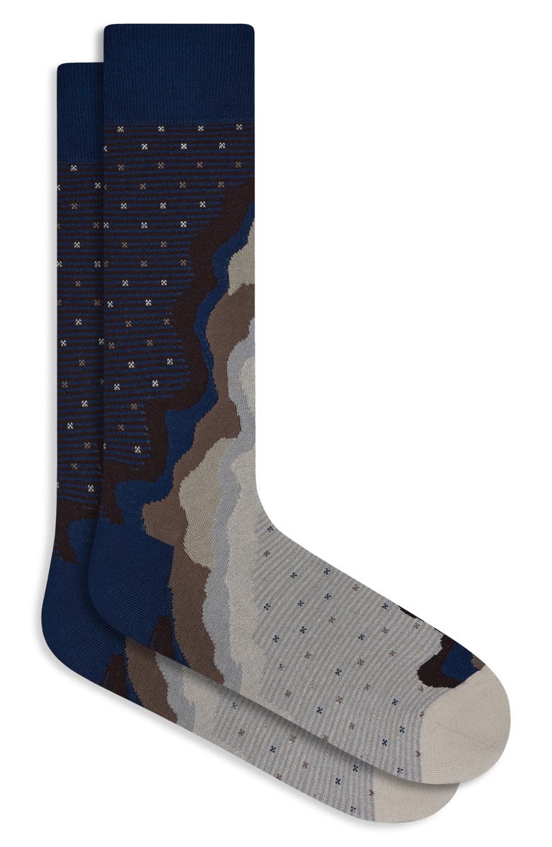Bugatchi Abstract Mercerized Cotton Blend Dress Socks, Main, color, Mocha