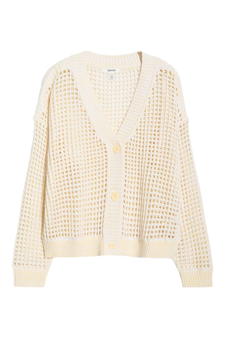 Camellia Openwork V-Neck Cotton Blend Cardigan, Alternate, color, HONEYSUCKLE