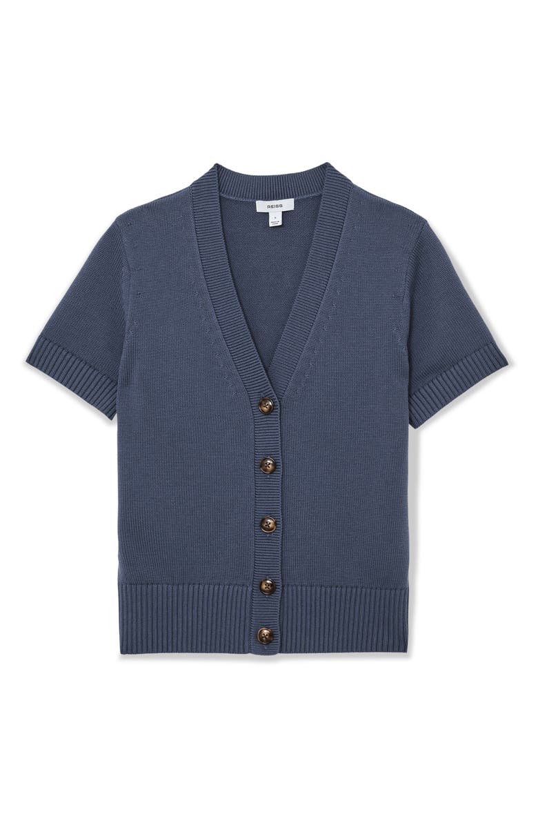 Reiss Anya Short Sleeve Cotton & Wool Cardigan, Alternate, color, Blue
