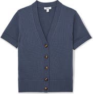 Reiss Anya Short Sleeve Cotton & Wool Cardigan