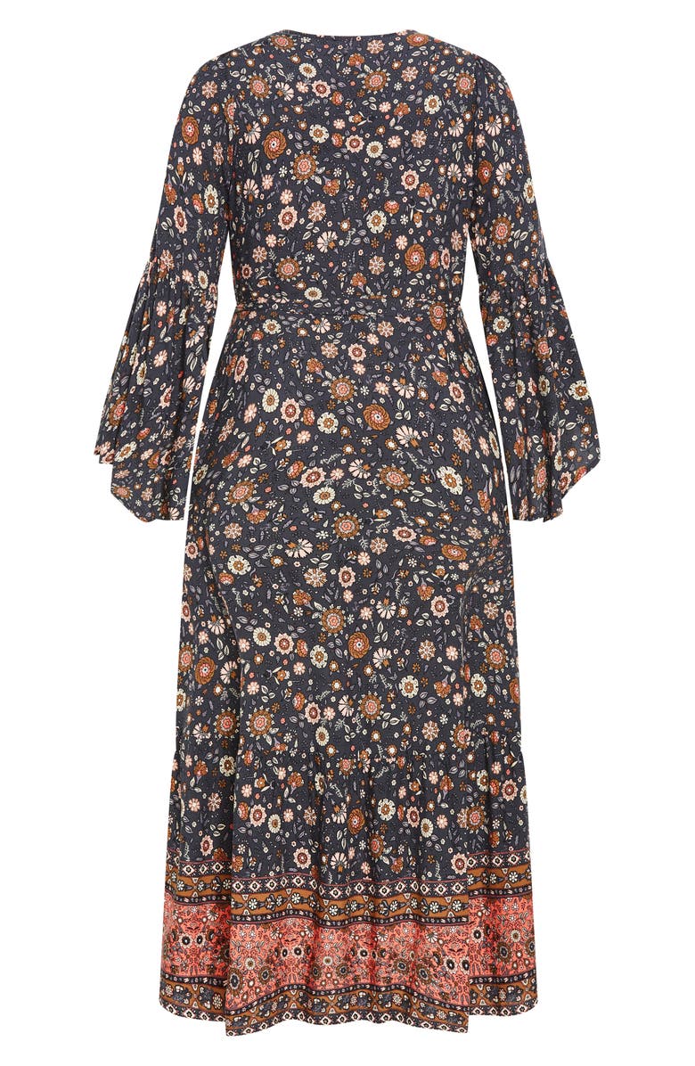 City Chic Floral Border Print Wrap Front Maxi Dress, Alternate, color, 