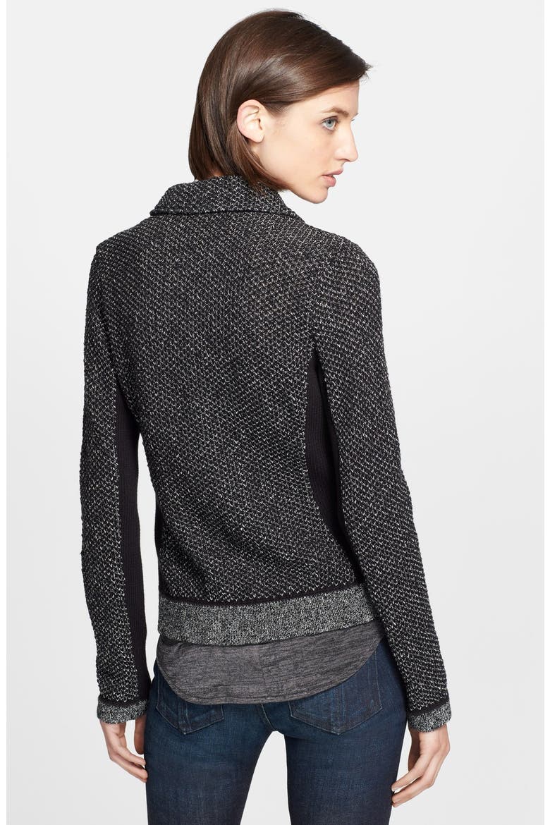 'Melinda' Metallic Knit Biker Jacket, Alternate, color, BLACK