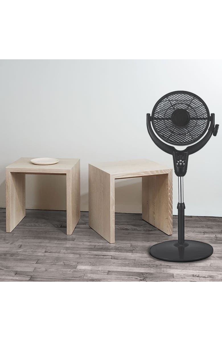 Optimus 14 Inch Louver Rotating Oscil Pedestal Air Circulator with Remote, LED and Timer, Alternate, color, Black