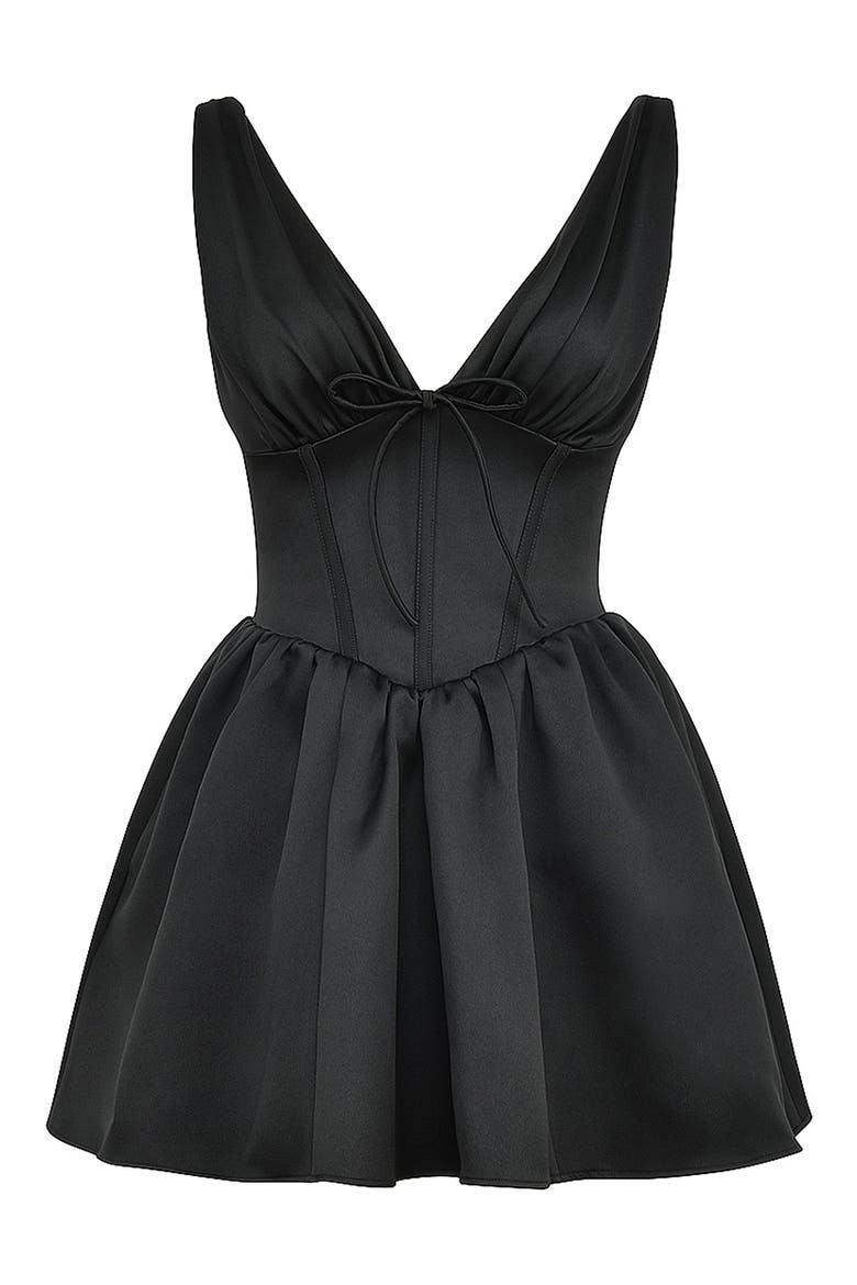 Emmeliette Corset Satin Minidress, Alternate, color, BLACK