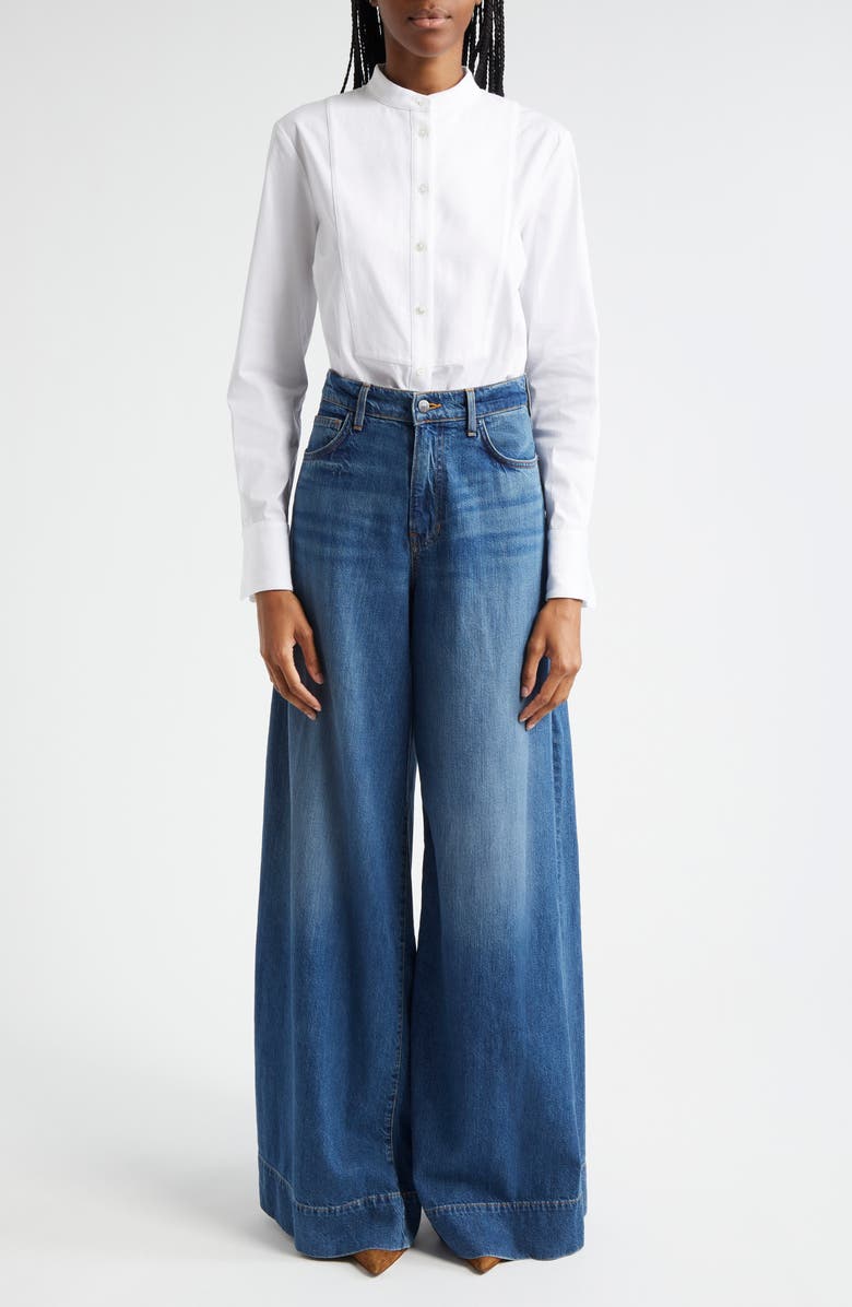 Veronica Beard Naya High-Low Cotton Blend Button-Up Shirt, Alternate, color, 