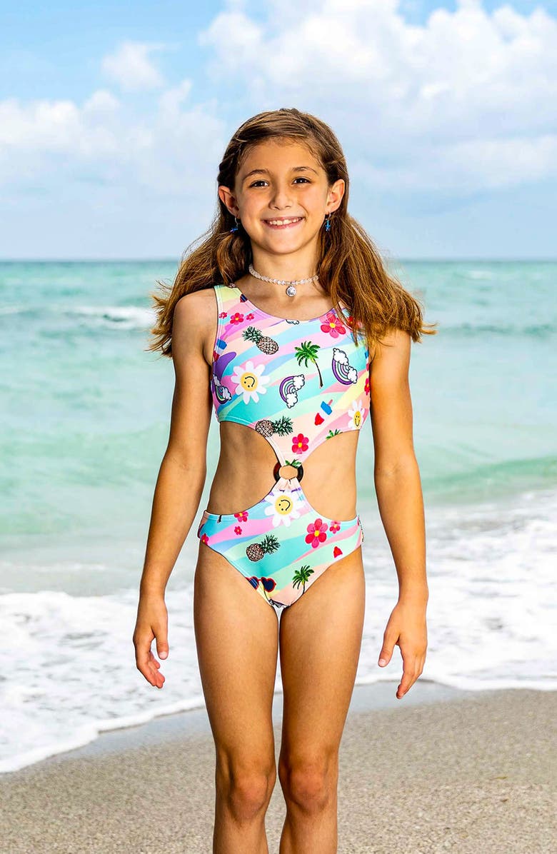 Limeapple Multicolor Printed Cutout One Piece, Alternate, color, Multicolor