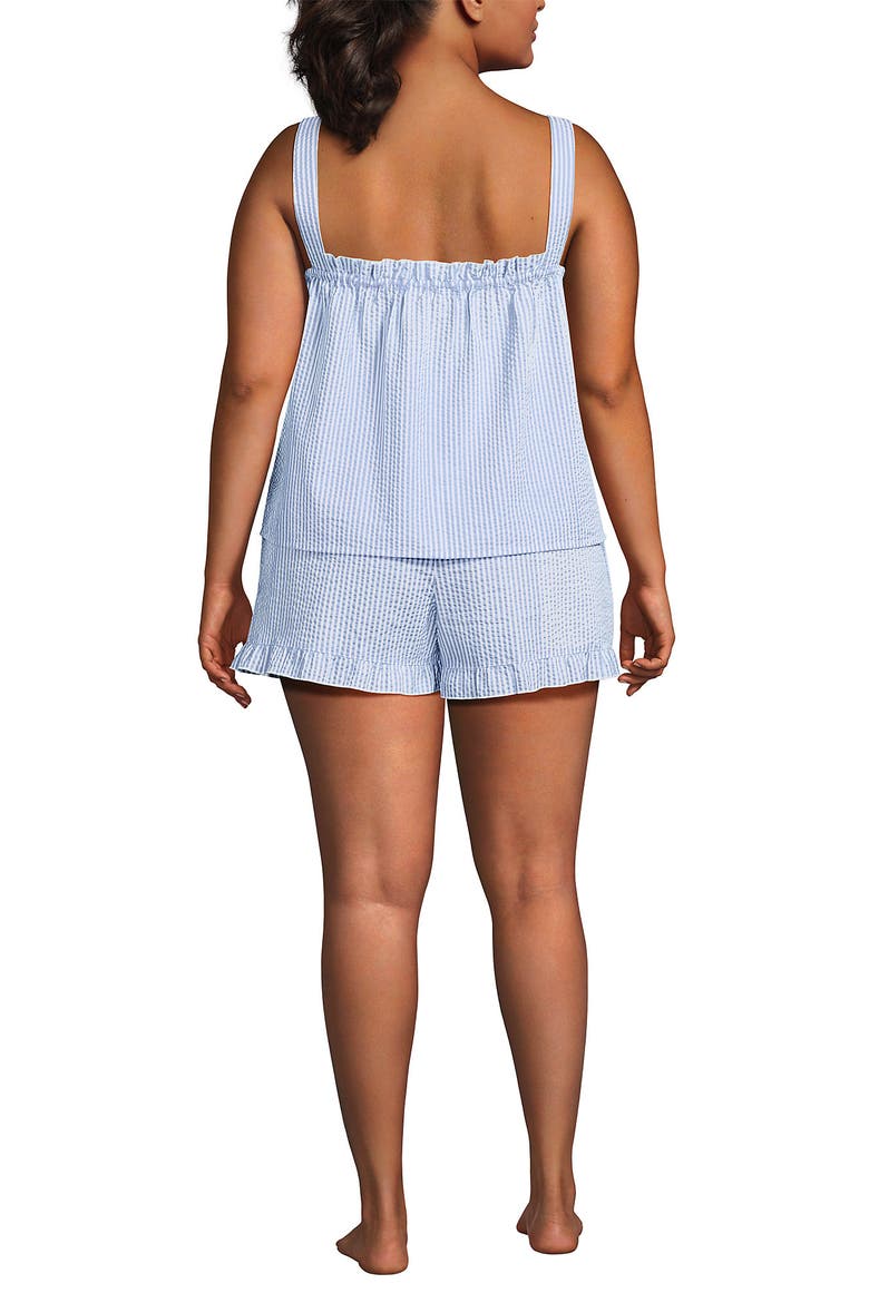 Plus Size Seersucker 2 Piece Pajama Set - Tank and Shorts, Alternate, color, Misty Blue Pinstripe