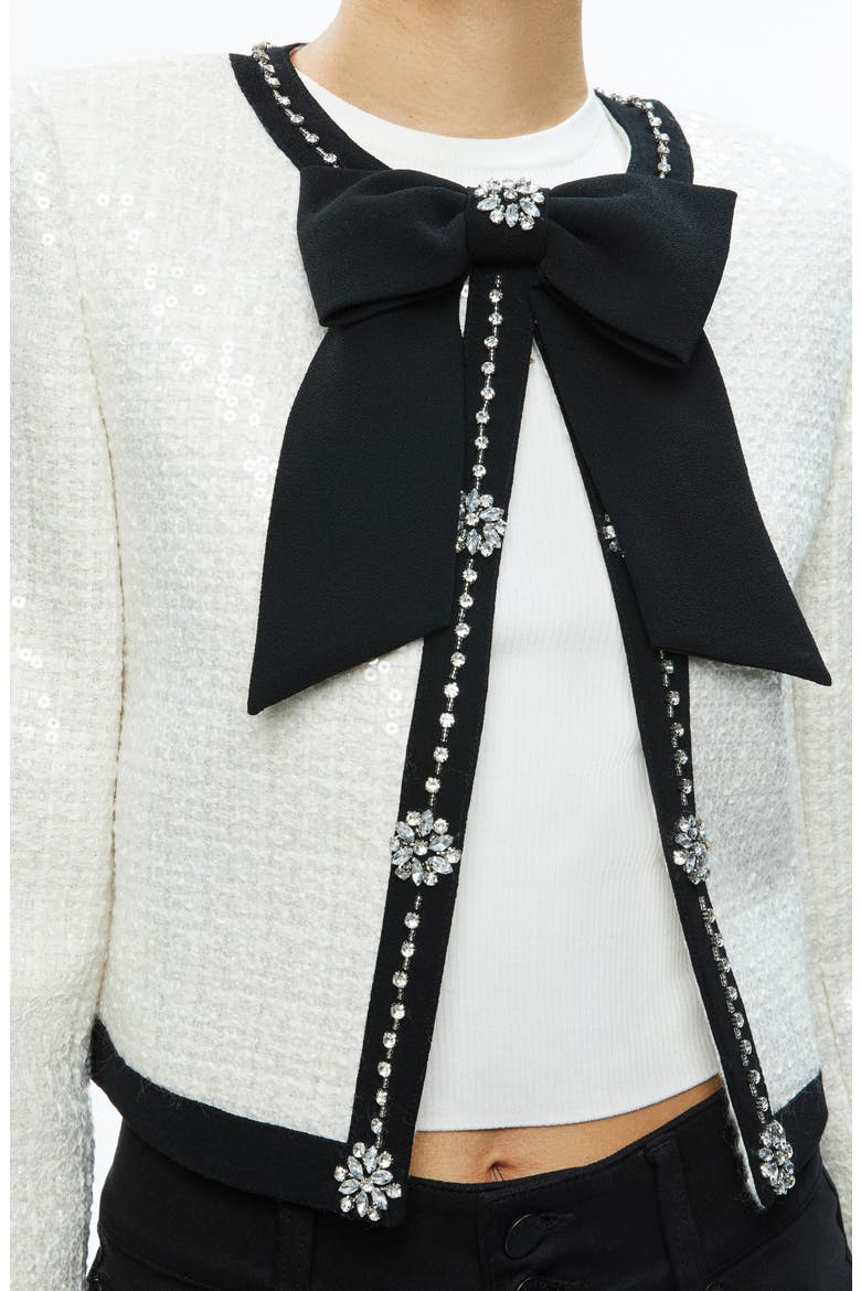 Gwyneth Rhinestone Detail Tweed Jacket, Alternate, color, OFF WHITE
