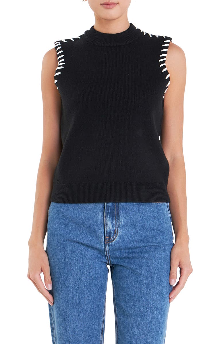 English Factory Whipstitch Detail Sweater Vest, Main, color, 