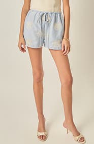 English Factory Striped Floral Eyelet Shorts