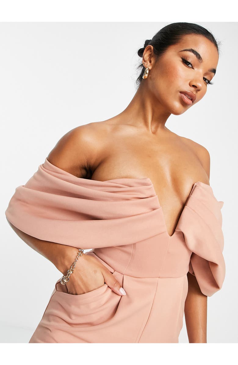 ASOS DESIGN Off the Shoulder Jumpsuit, Alternate, color, 