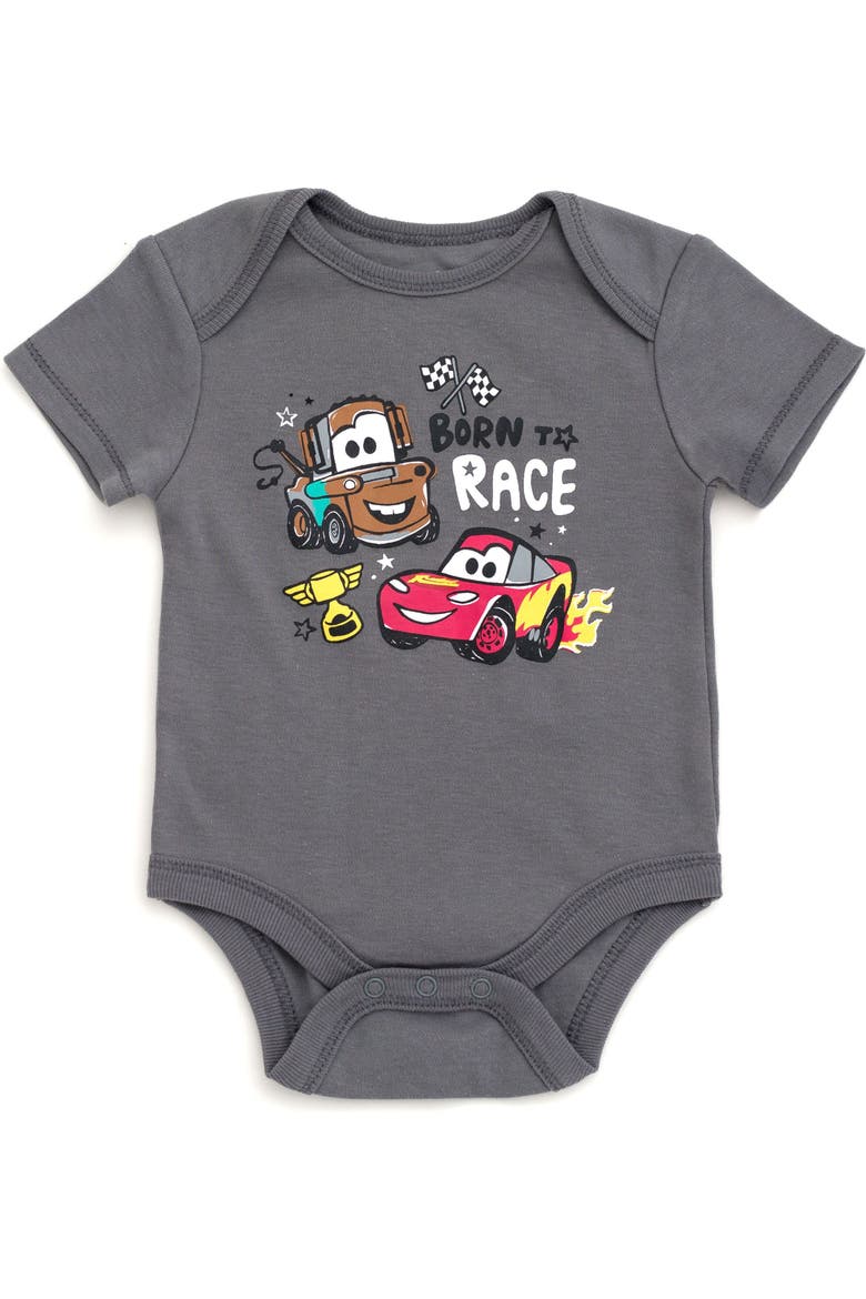 Pixar 3-Pack Short Sleeve Bodysuits, Alternate, color, Red Grey White