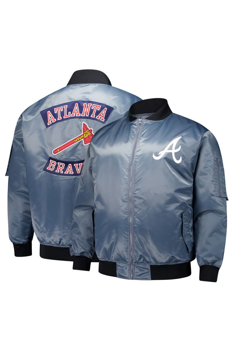 PROFILE Men's Profile Charcoal Atlanta Braves Big & Tall Full-Zip Bomber Jacket, Main, color, 