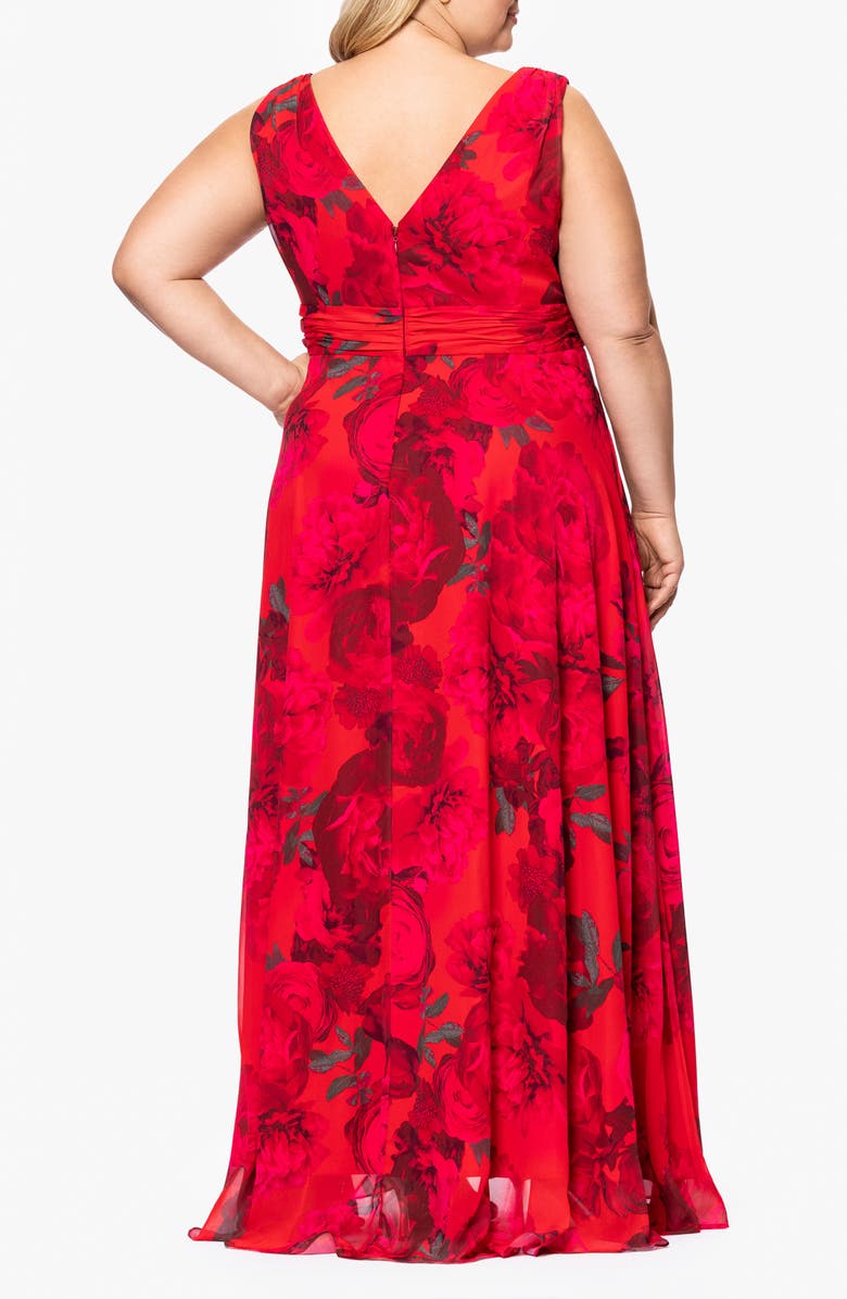 Betsy & Adam Floral A-Line Gown, Alternate, color, Red/ Multi