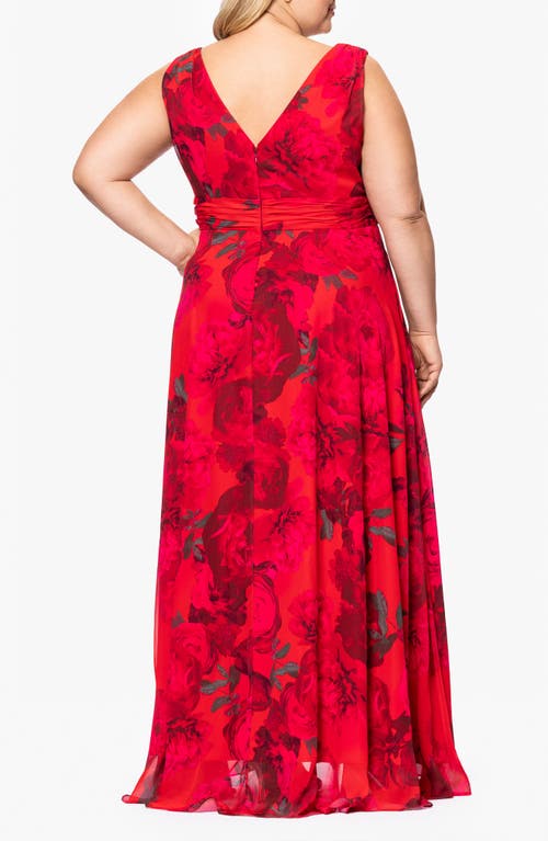 BETSY & ADAM BETSY & ADAM FLORAL A-LINE GOWN 