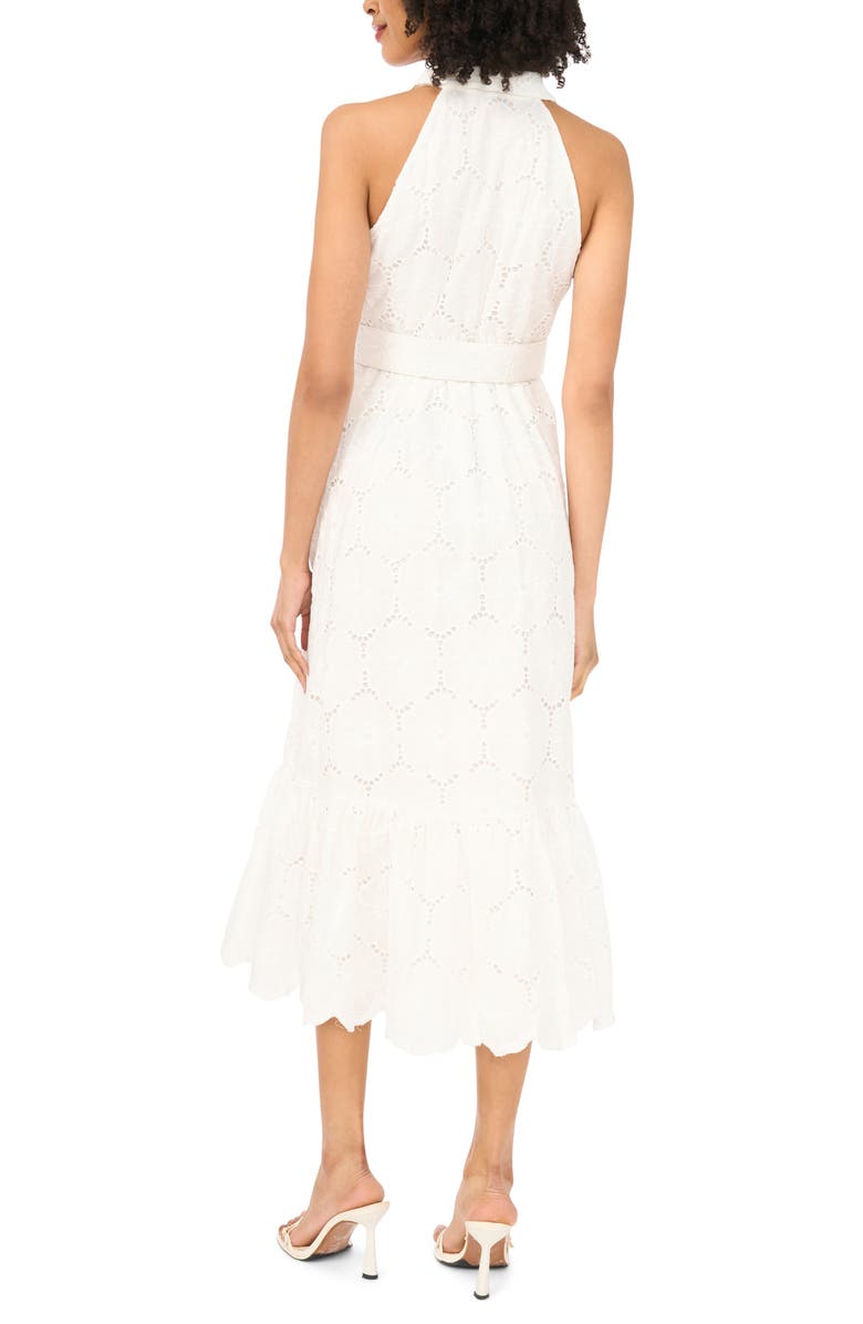 Vince Camuto Sleeveless Belted Cotton Broderie Anglaise Maxi Shirtdress, Alternate, color, Ultra White