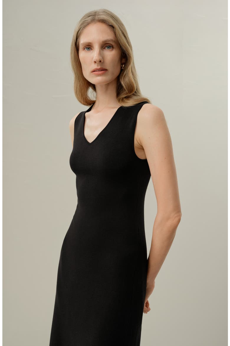 Women's Soleil Silk-Viscose Knit V-Neck Dress, Alternate, color, Black