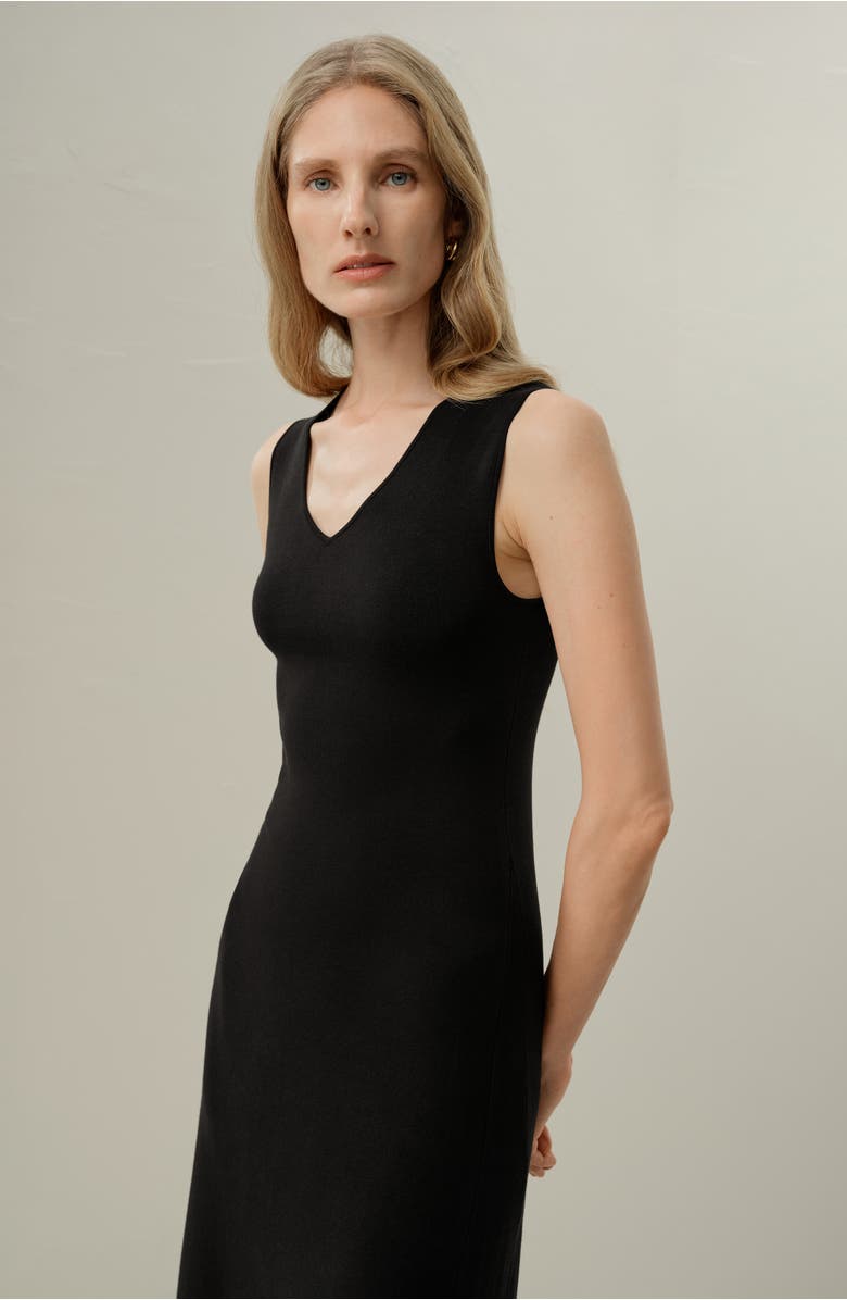 Lilysilk Soleil Silk-Viscose Knit V-Neck Dress, Alternate, color, Black