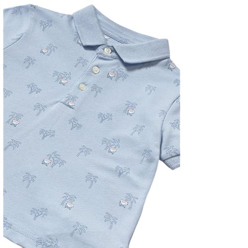 Mayoral Palm Tree Linen Polo In Blue