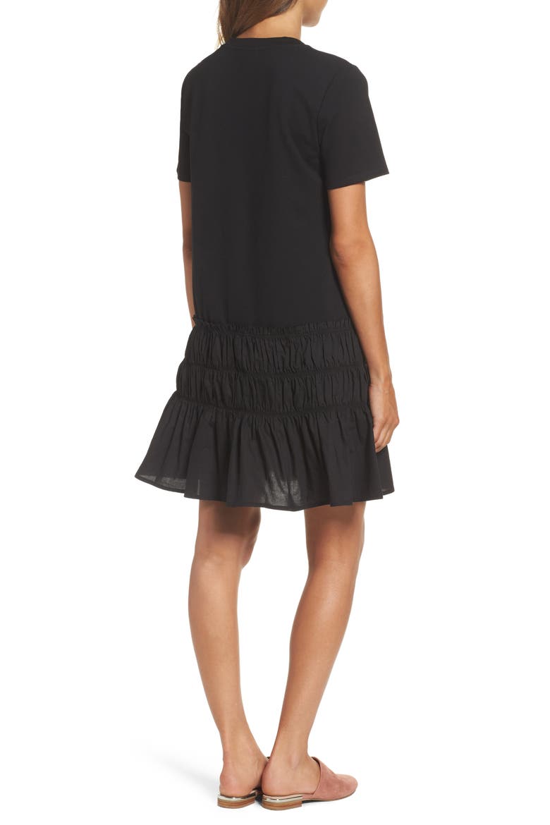 Smocked T-Shirt Dress, Alternate, color, BLACK