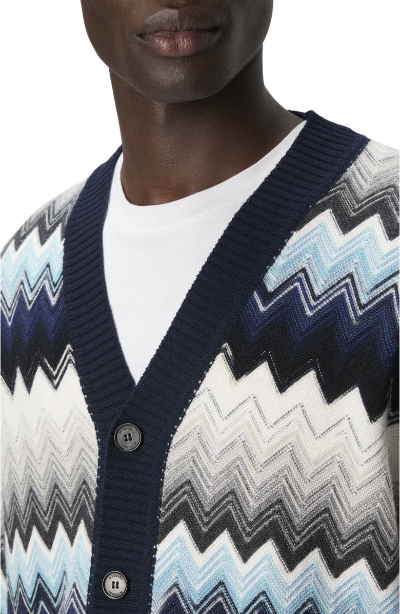 Missoni The Cardigan In Wool And Cotton With Zigzag, Alternate, color, Black 
Blue