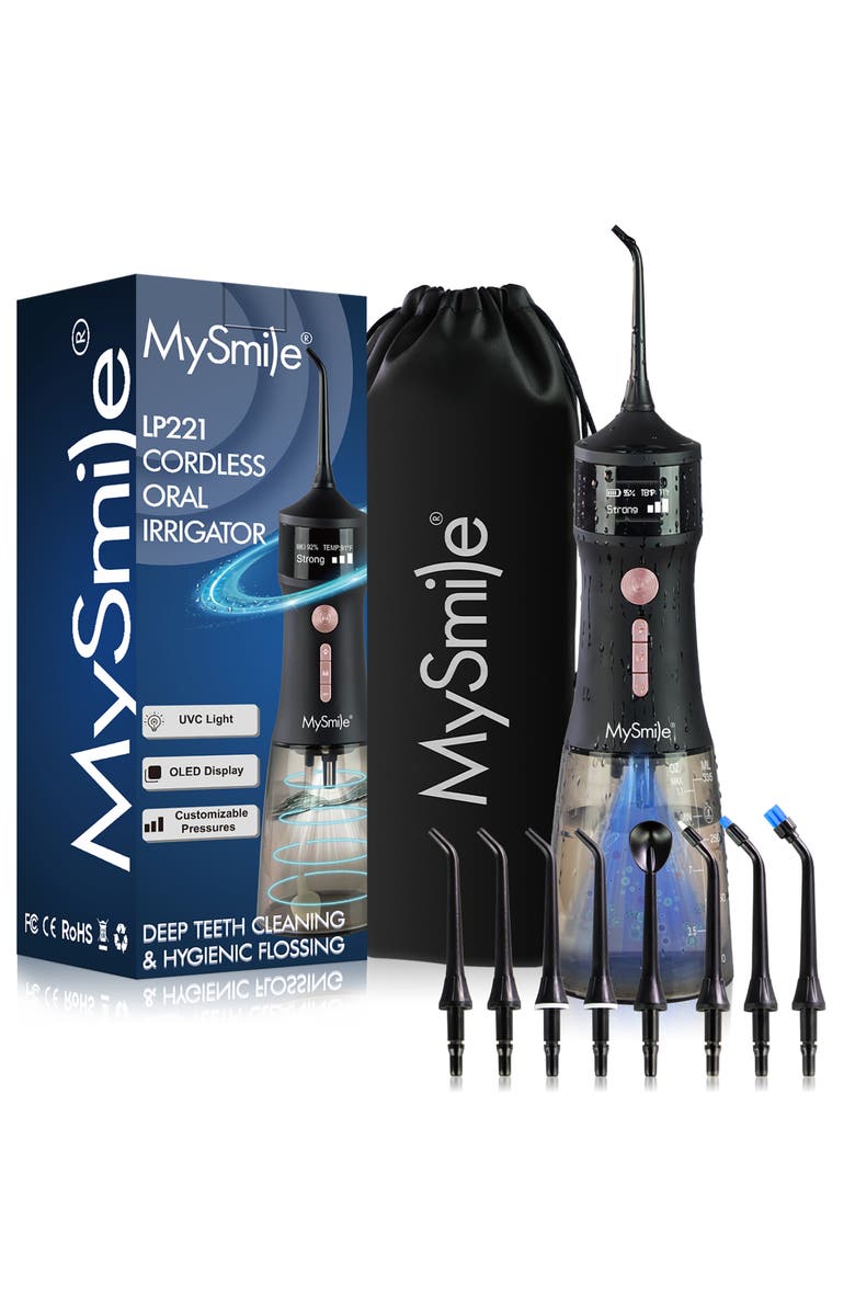 MySmile LP221 Cordless Professional Water Flosser with UVC Sterilizable, Main, color, Black