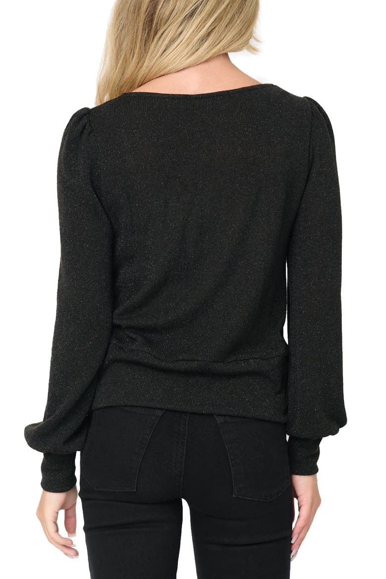 V-Neck Ruched Knit Top, Alternate, color, BLACK